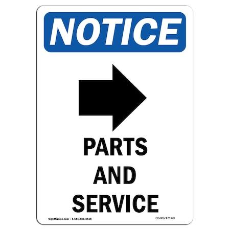 Signmission Safety Sign, OSHA Notice, 5" Height, Parts And Service Sign With Symbol, Portrait, 10PK OS-NS-D-35-V-17140-10PK
